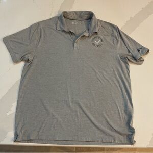 Men’s gray Under Armour polo shirt with embroidered Air Force logo. XXL
